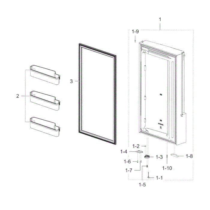 Freezer Door R Diagram and Parts List for RF22K9581SG AA-00 Samsung Refrigerator