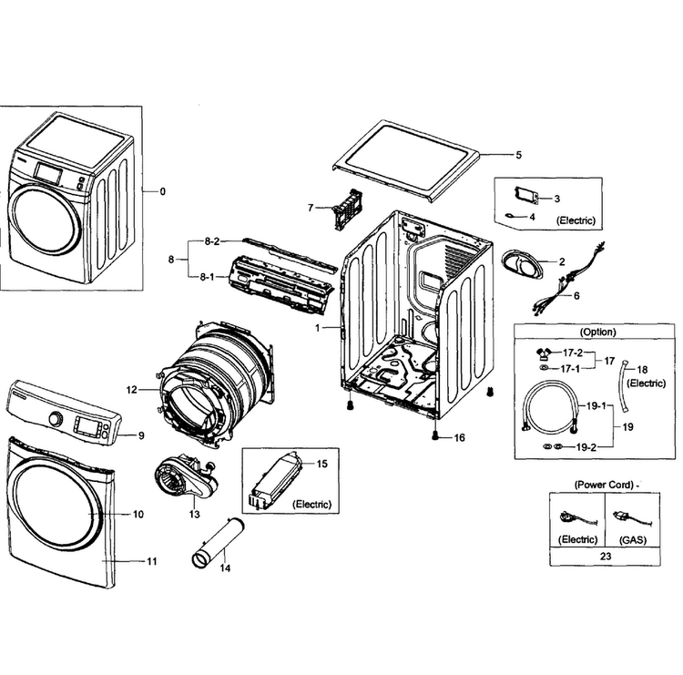 Main Assy Diagram and Parts List for DV435ETGJWR A1-0001 Samsung Dryer