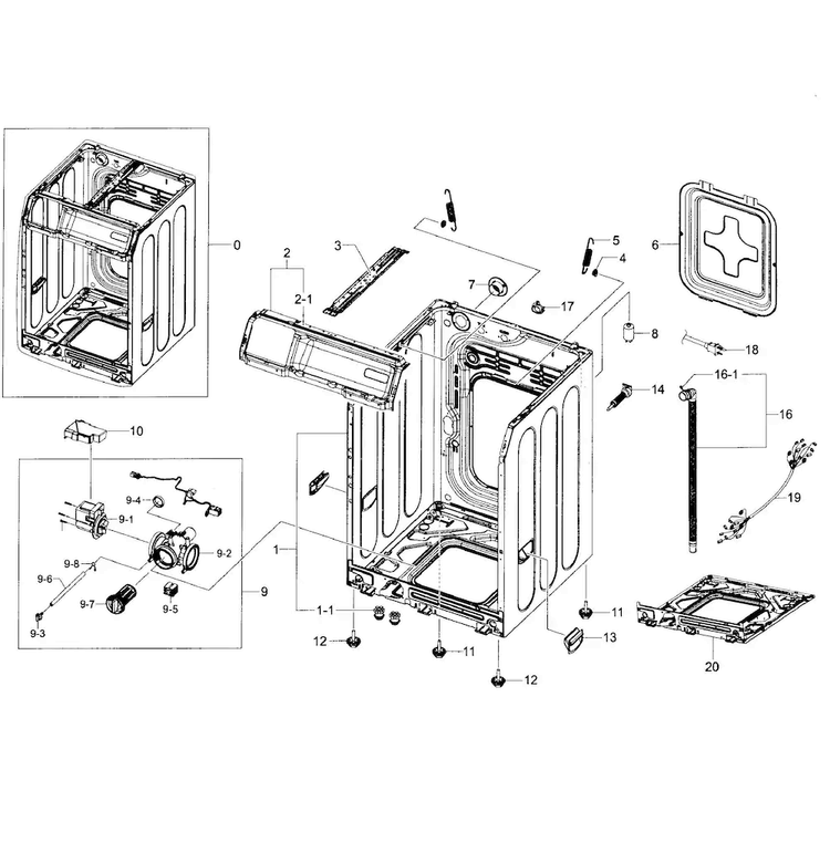 Cabinet Assy Diagram and Parts List for WF363BTBEUF A2-0001 Samsung Washer