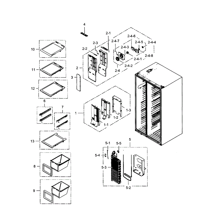 Freezer Diagram and Parts List for RS267TDRS XAA-01 Samsung Refrigerator
