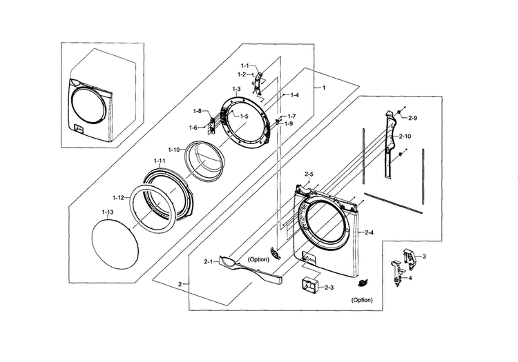 Frame Front & Door Diagram and Parts List for WF448AAP XAA-0007 Samsung Washer