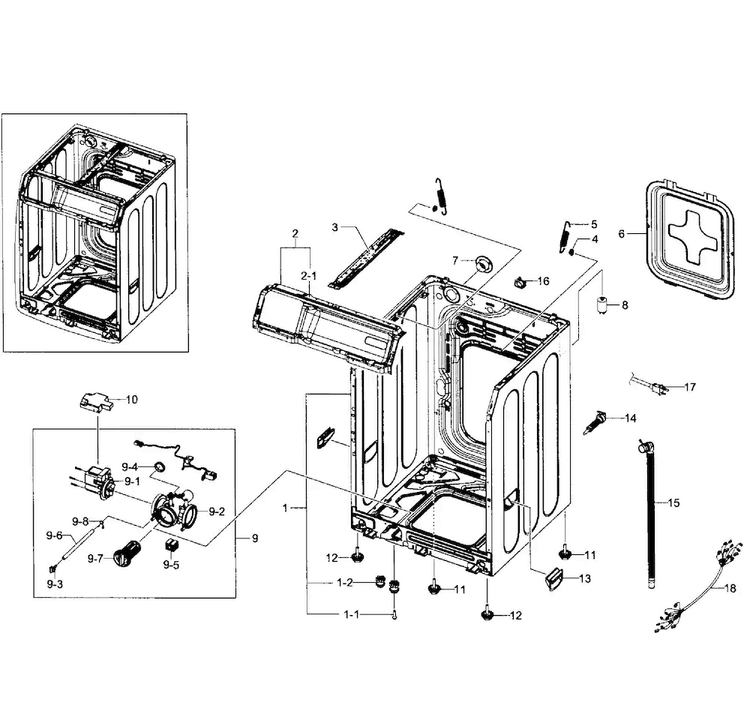 Frame Assy Diagram and Parts List for WF365BTBGWR A1-0001 Samsung Washer