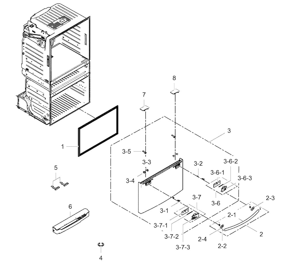 Freezer Door Diagram and Parts List for RF25HMEDBSR AA-0000 Samsung Refrigerator