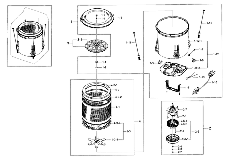 Tub Parts Diagram and Parts List for WA456DRHDSU AA-0004 Samsung Washer