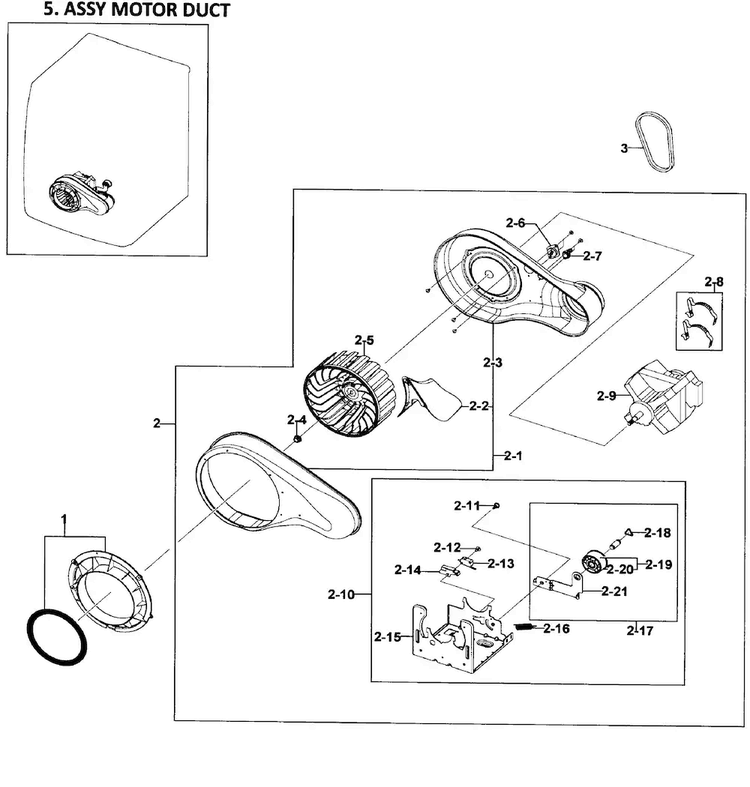 Motor Assy Diagram and Parts List for DV511AGR XAA-0000 Samsung Dryer