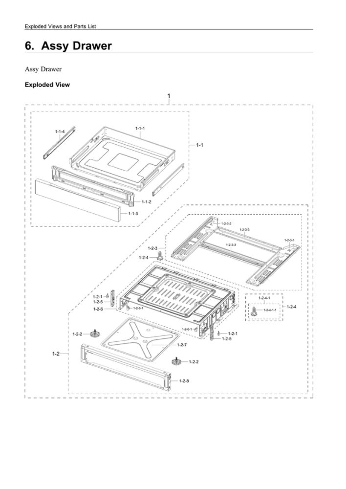 Drawer Assembly Diagram and Parts List for NE63A6311SS AA-00 Samsung Range