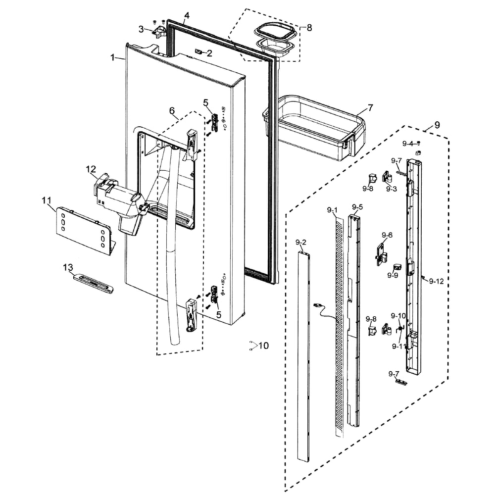 Left Door Parts Diagram and Parts List for RF26XAEWP/XAA  Samsung Refrigerator