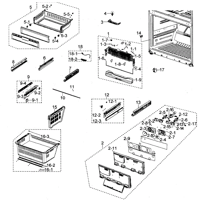 Freezer Diagram and Parts List for RFG297AARS XAA-00 Samsung Refrigerator