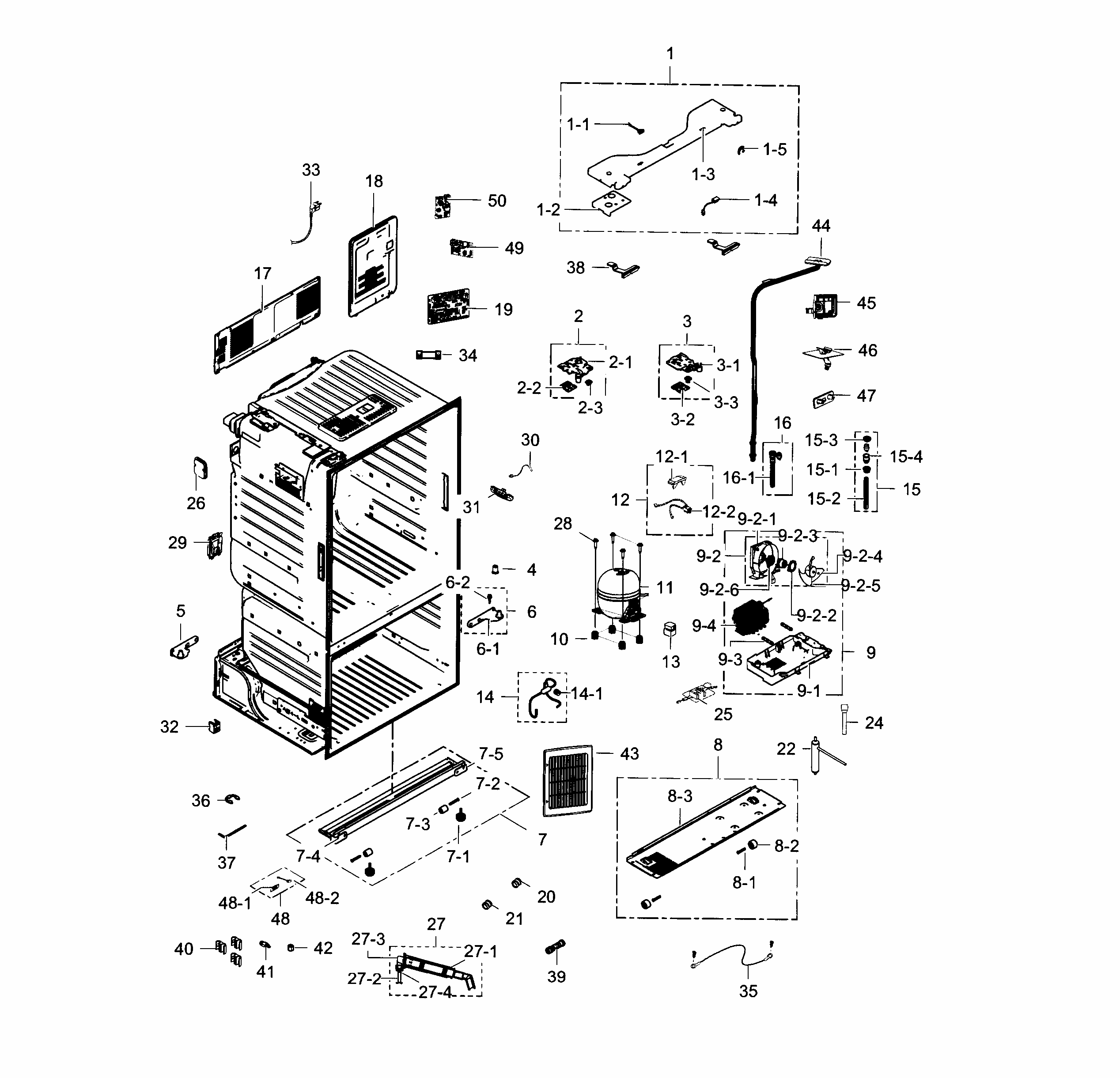 Cabinet Diagram and Parts List for RF28HFEDTBC AA-0000 Samsung Refrigerator