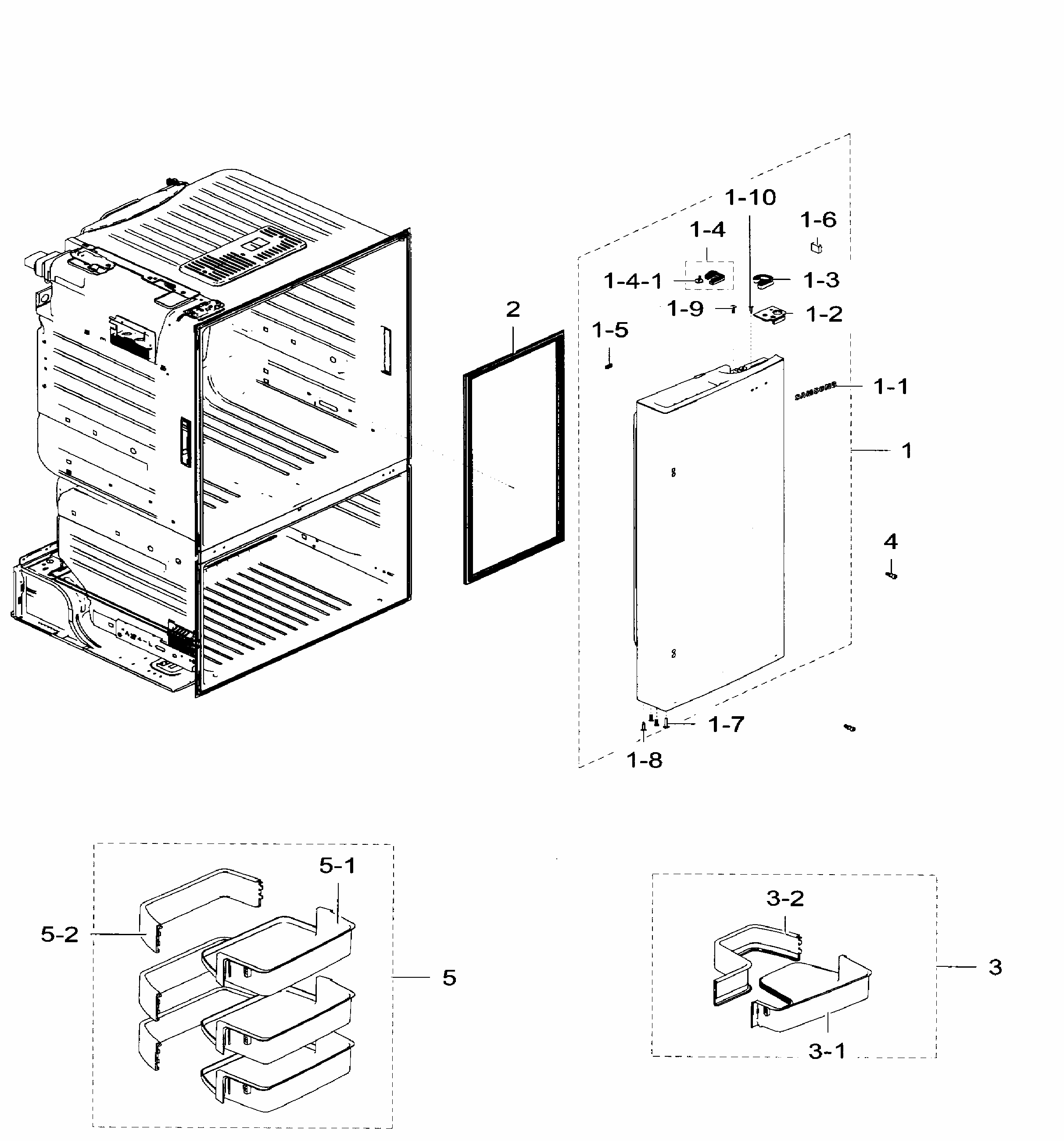 Right Doo Diagram and Parts List for RF28HFEDTBC AA-0007 Samsung Refrigerator
