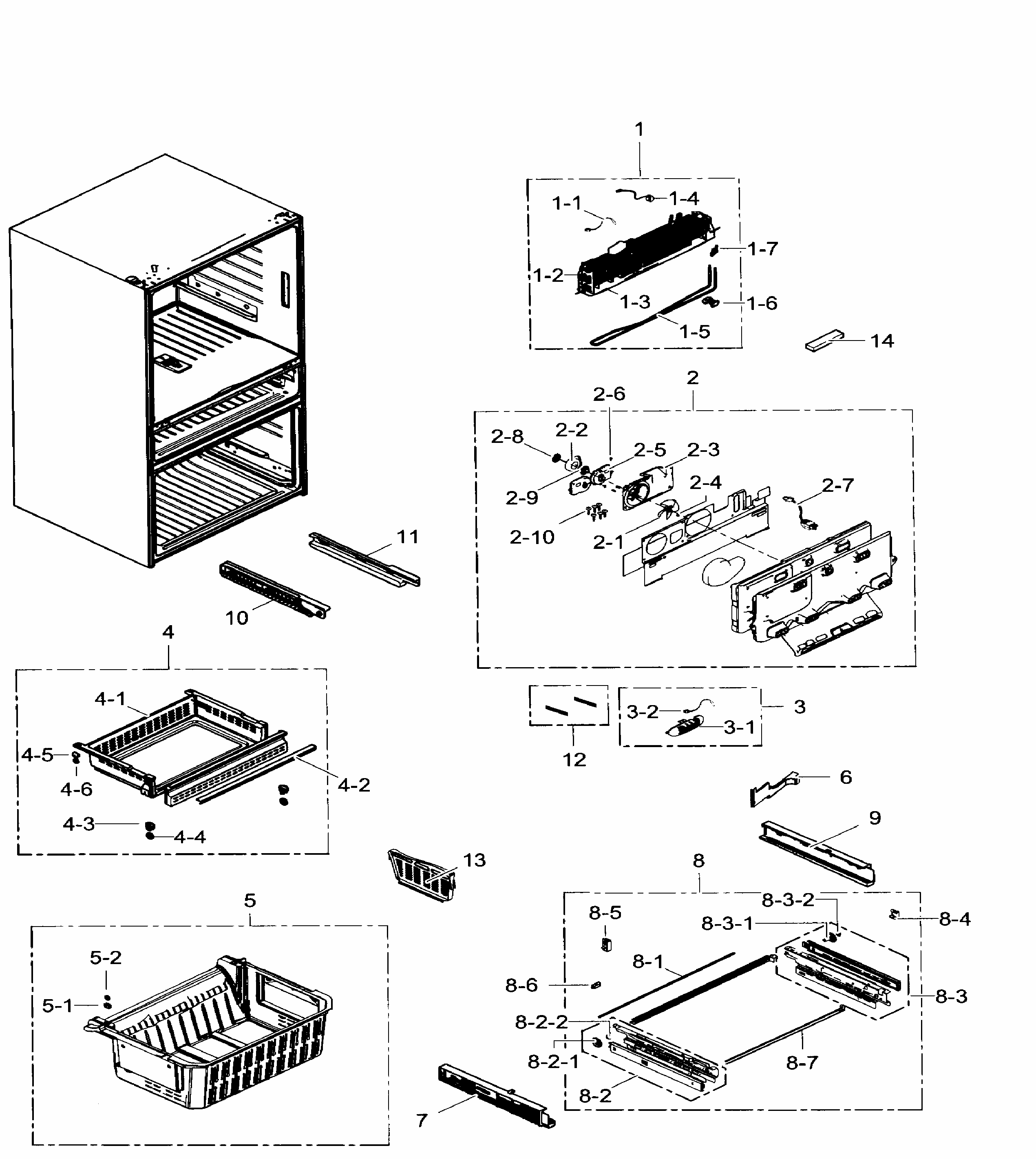 Freezer Diagram and Parts List for RF31FMEDBWW AA-0004 Samsung Refrigerator
