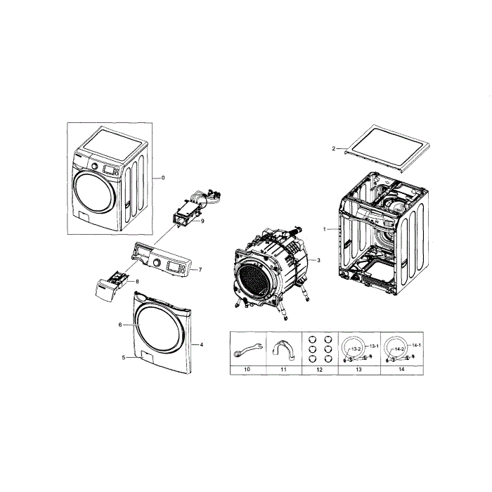 Main Assembly Diagram and Parts List for WF433BTGJWR A1-00 Samsung Washer