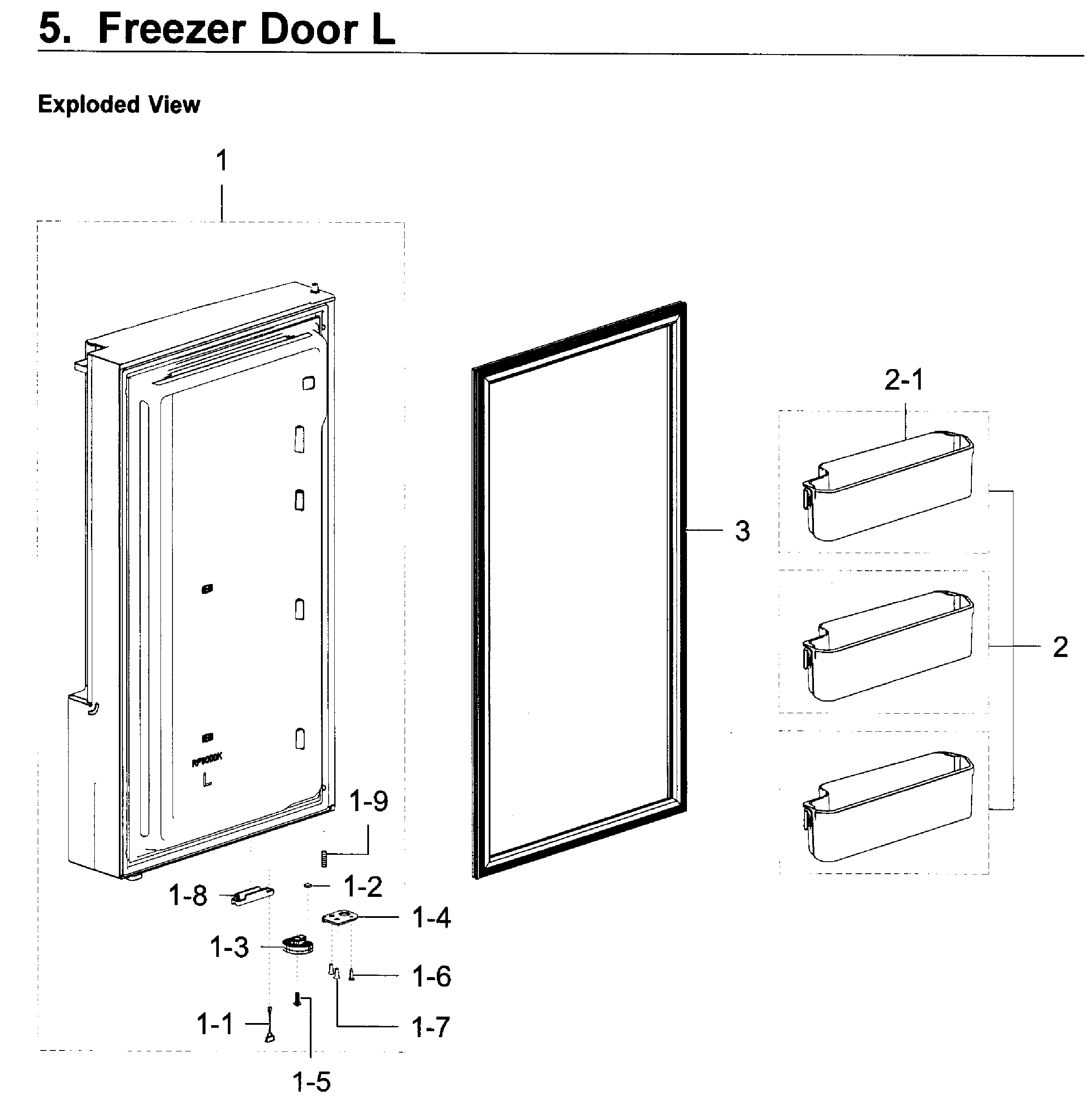 Freezer Door L Diagram and Parts List for RF22K9581SR AA-0001 Samsung Refrigerator