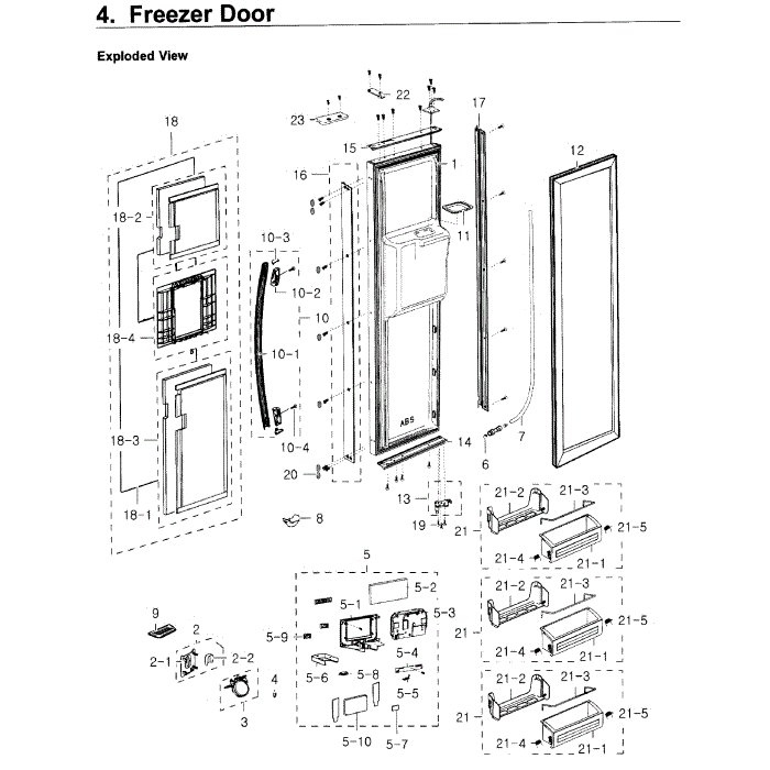Freezer Door Diagram and Parts List for RS27FDBTNSR AA-00 Samsung Refrigerator