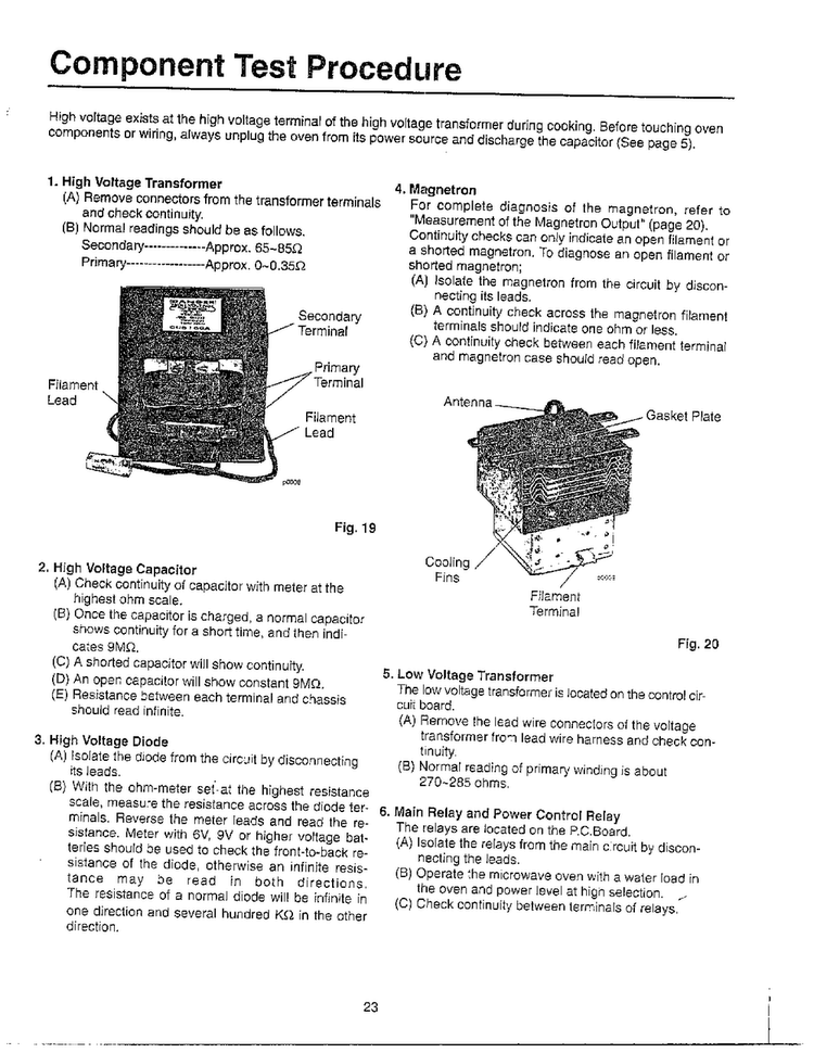 Component Test Procedure Diagram and Parts List for MW5720W XAA Samsung Microwave