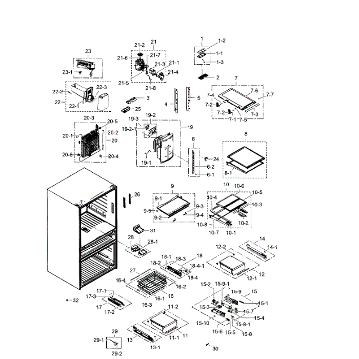 Fridge Diagram and Parts List for RF31FMEDBBC AA-06 Samsung Refrigerator