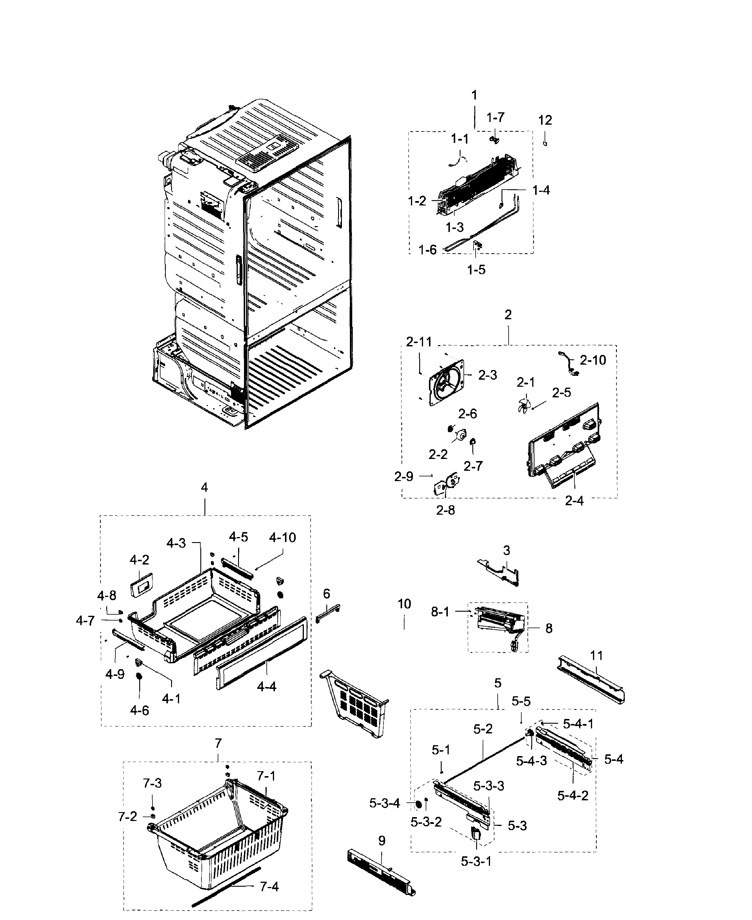 Freezer Diagram and Parts List for RF28HFEDBSR AA-0008 Samsung Refrigerator