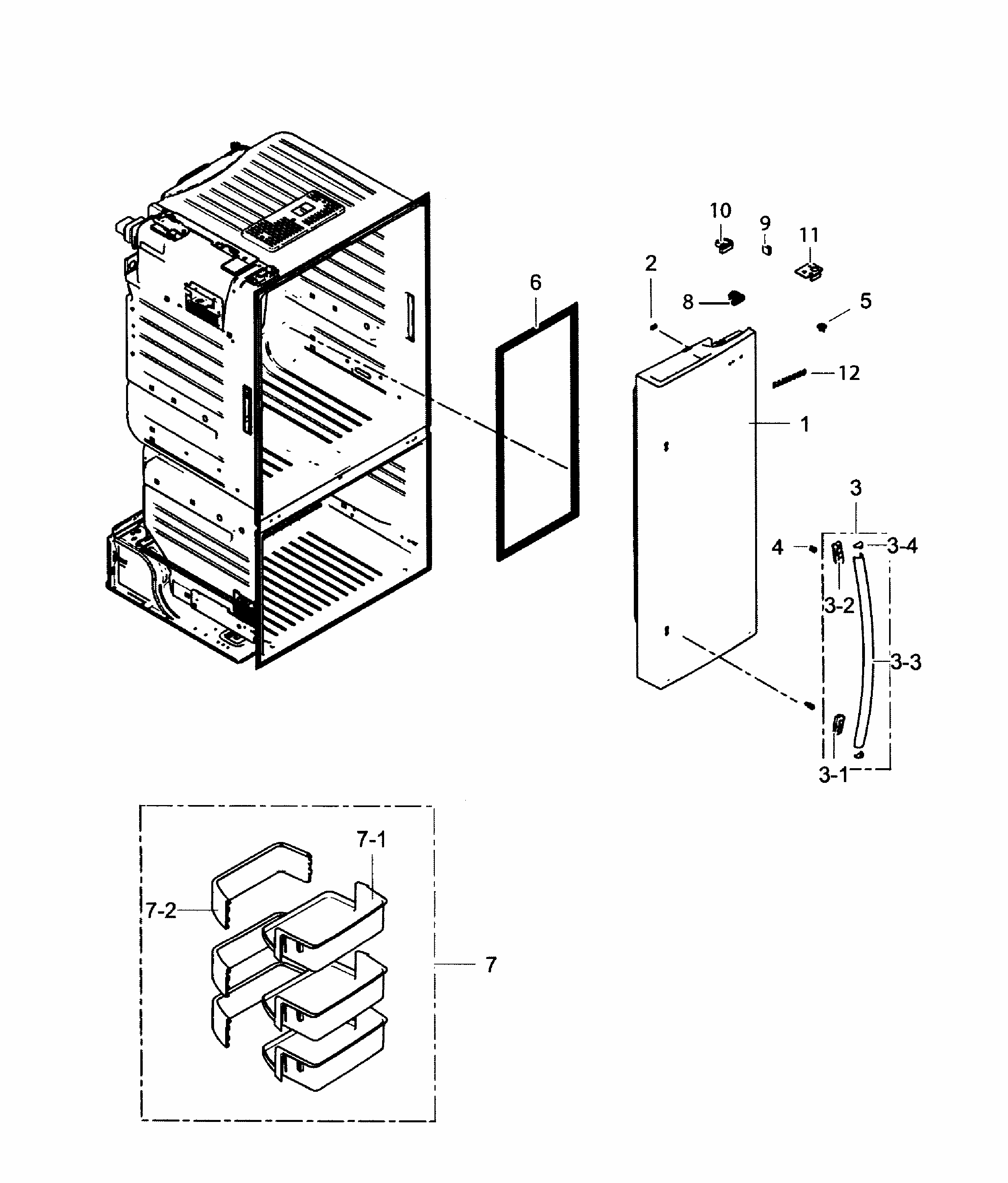 Right Door Diagram and Parts List for RF220NCTASP AA-0001 Samsung Refrigerator