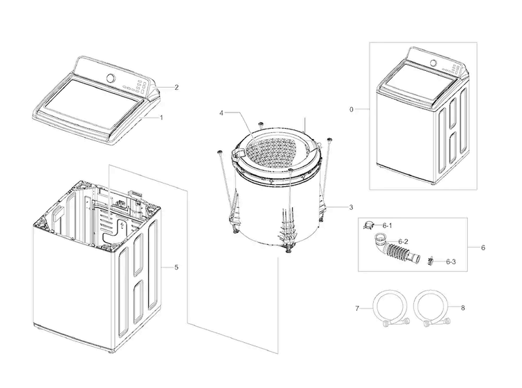 Main Assy Diagram and Parts List for WA50F9A7DSP A2-0000 Samsung Washer