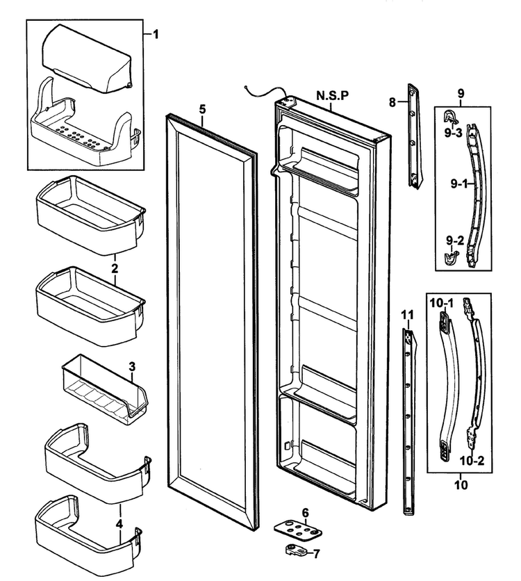 Right Door Diagram and Parts List for RS2630SW XAA-0000 Samsung Refrigerator