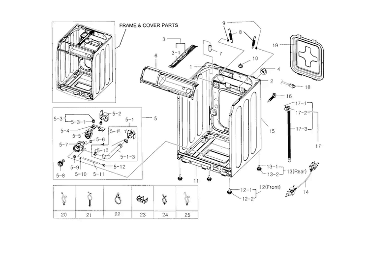 Frame & Cover Parts Diagram and Parts List for WF218ANB XAA-0001 Samsung Washer