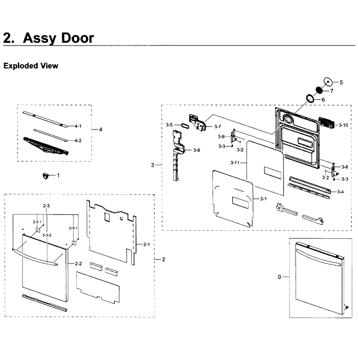 Door Diagram and Parts List for DW80K7050UG AA-00 Samsung Dishwasher