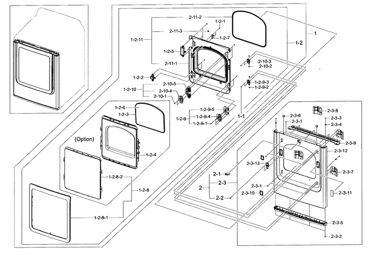 Frame Front & Door Diagram and Parts List for DV52J8060EW A2-0000 Samsung Dryer