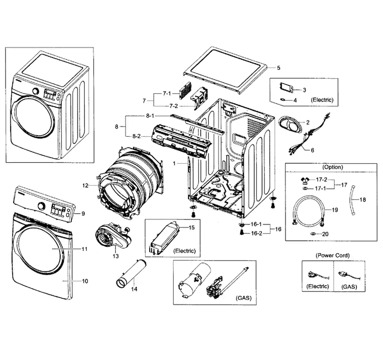 Main Assy Diagram and Parts List for DV431AEW XAA-001 Samsung Dryer