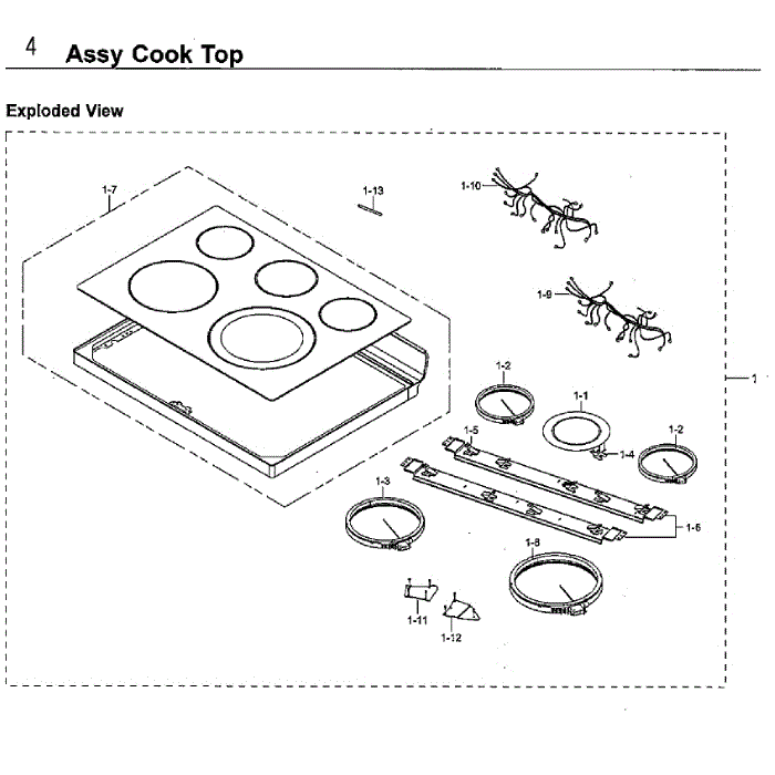 Cook Top Diagram and Parts List for NE59M4320SS AA-00 Samsung Range