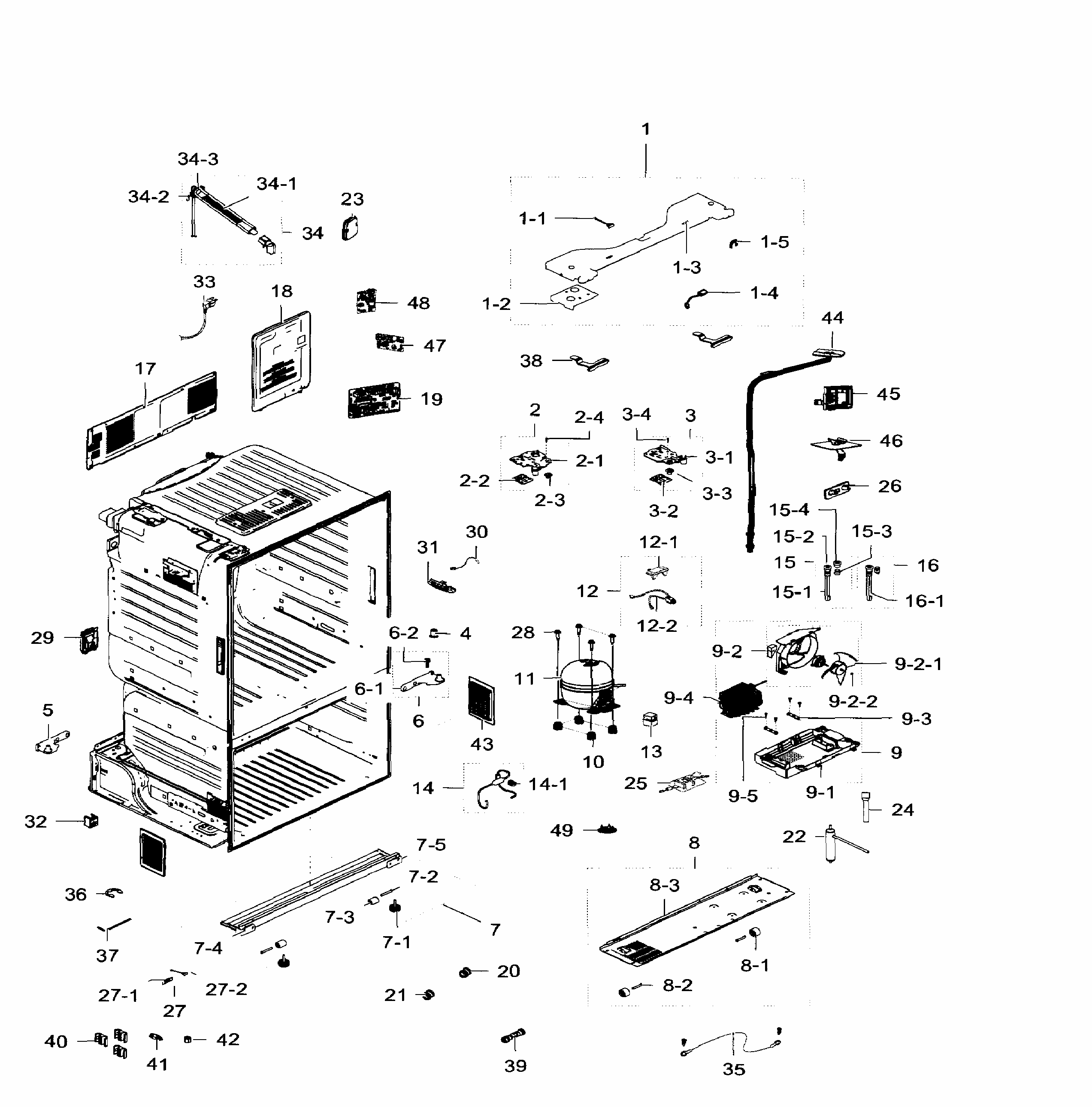 Cabinet Diagram and Parts List for RF28HFEDTWW AA-0005 Samsung Refrigerator