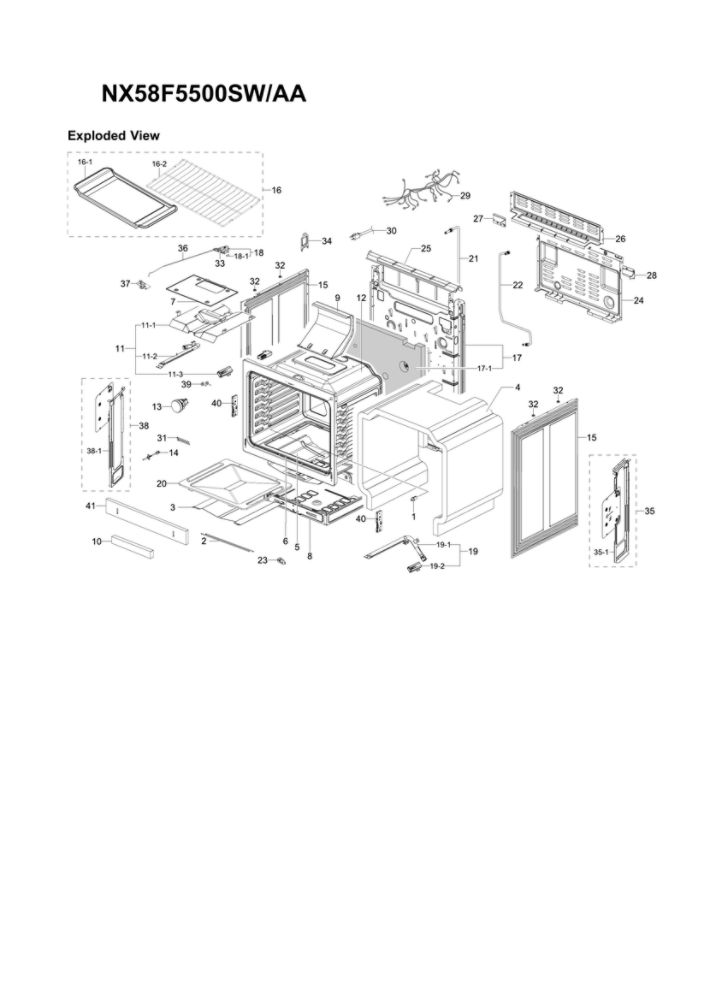 Main Assembly Diagram and Parts List for NX58F5500SW AA-02 Samsung Range