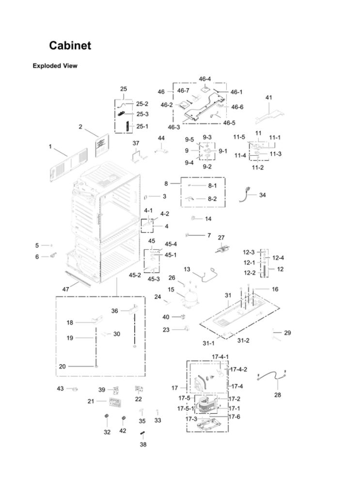 Cabinet Parts Diagram and Parts List for RF28JBEDBSG AA-08 Samsung Refrigerator