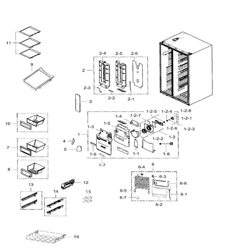 Fridge Diagram and Parts List for RS265TDRS XAA-0003 Samsung Refrigerator