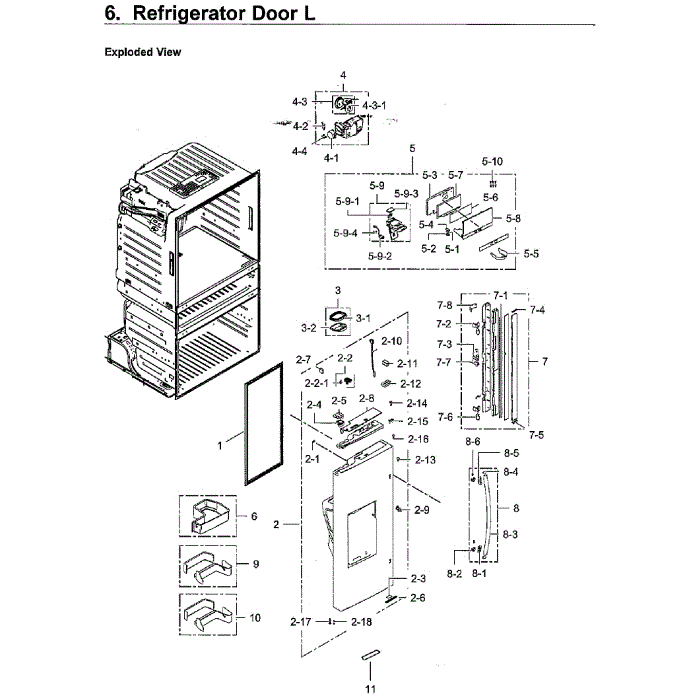 Door Left Diagram and Parts List for RF28HMEDBWW AA-09 Samsung Refrigerator