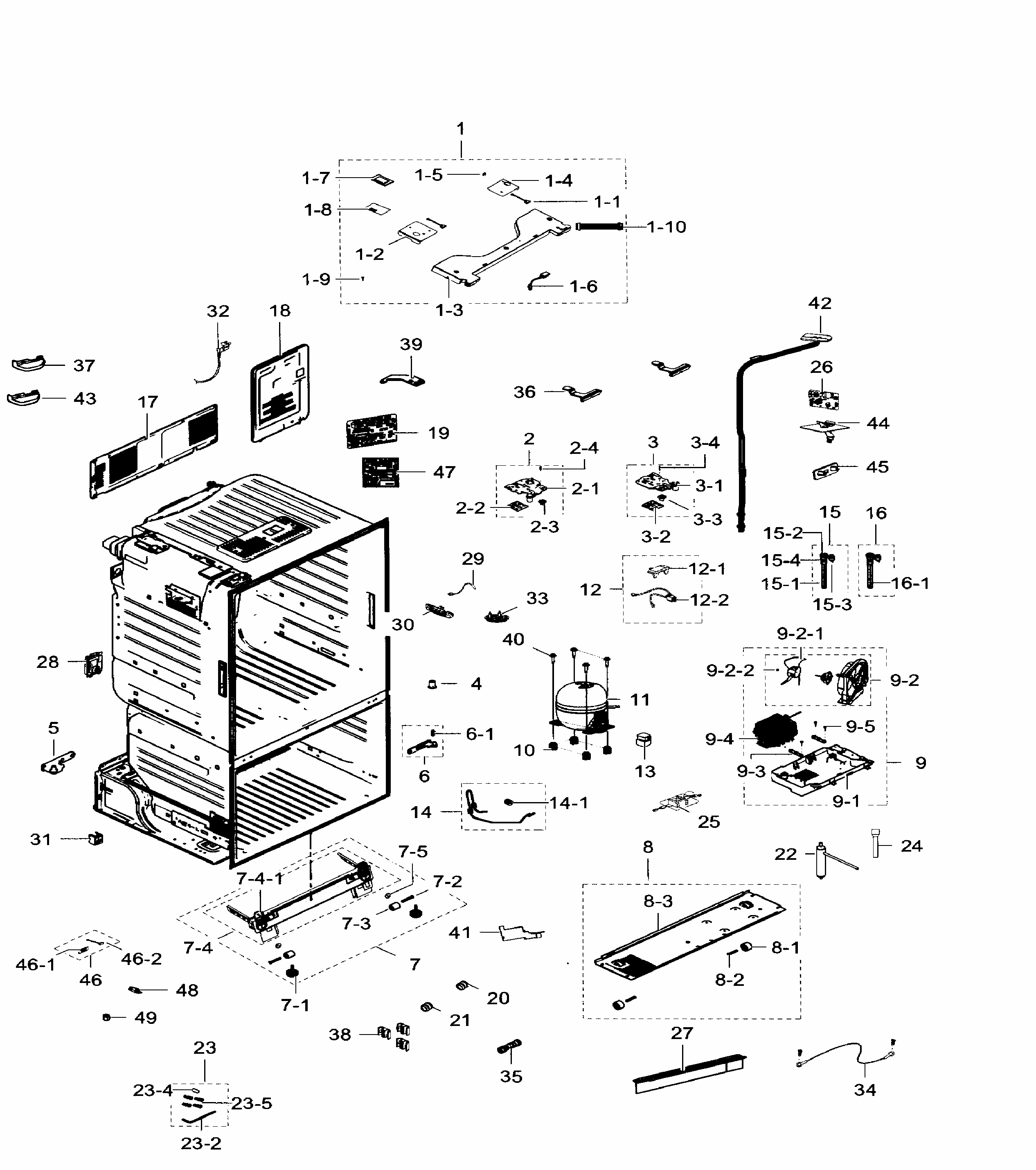 Cabinet Diagram and Parts List for RF23HTEDBSR AA-0005 Samsung Refrigerator