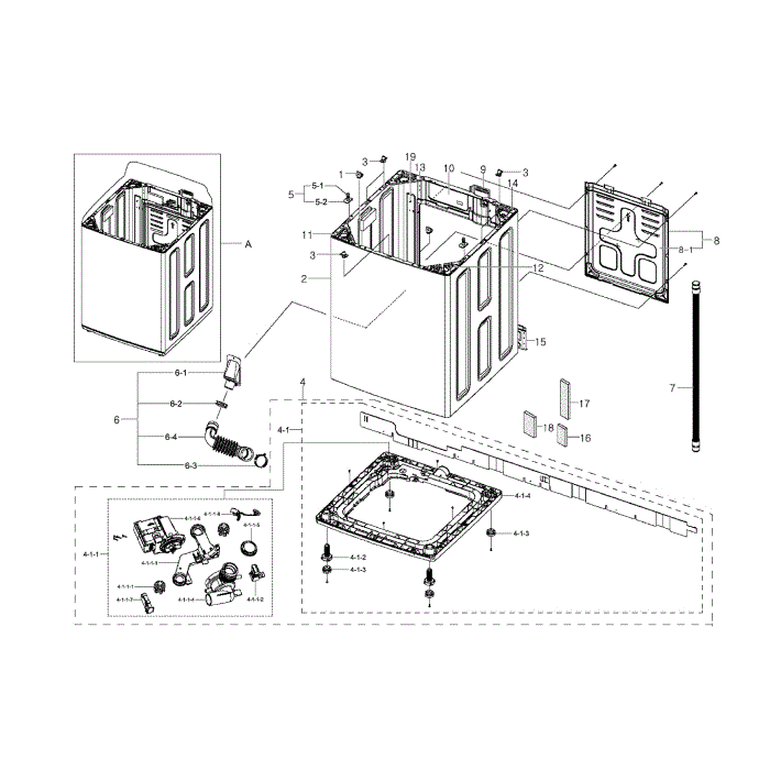Frame Assembly Diagram and Parts List for WA456DRHDWR AA-02 Samsung Washer
