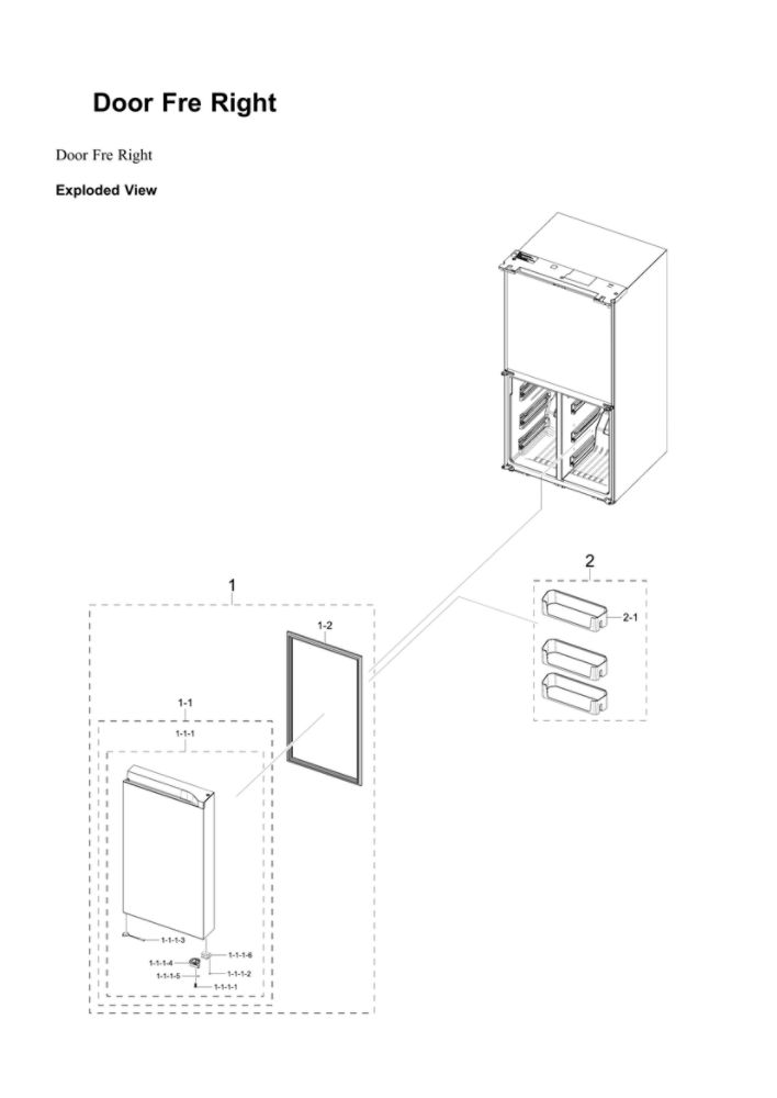 Right Freezer Door Parts Diagram and Parts List for RF29A9771SR AA-00 Samsung Refrigerator