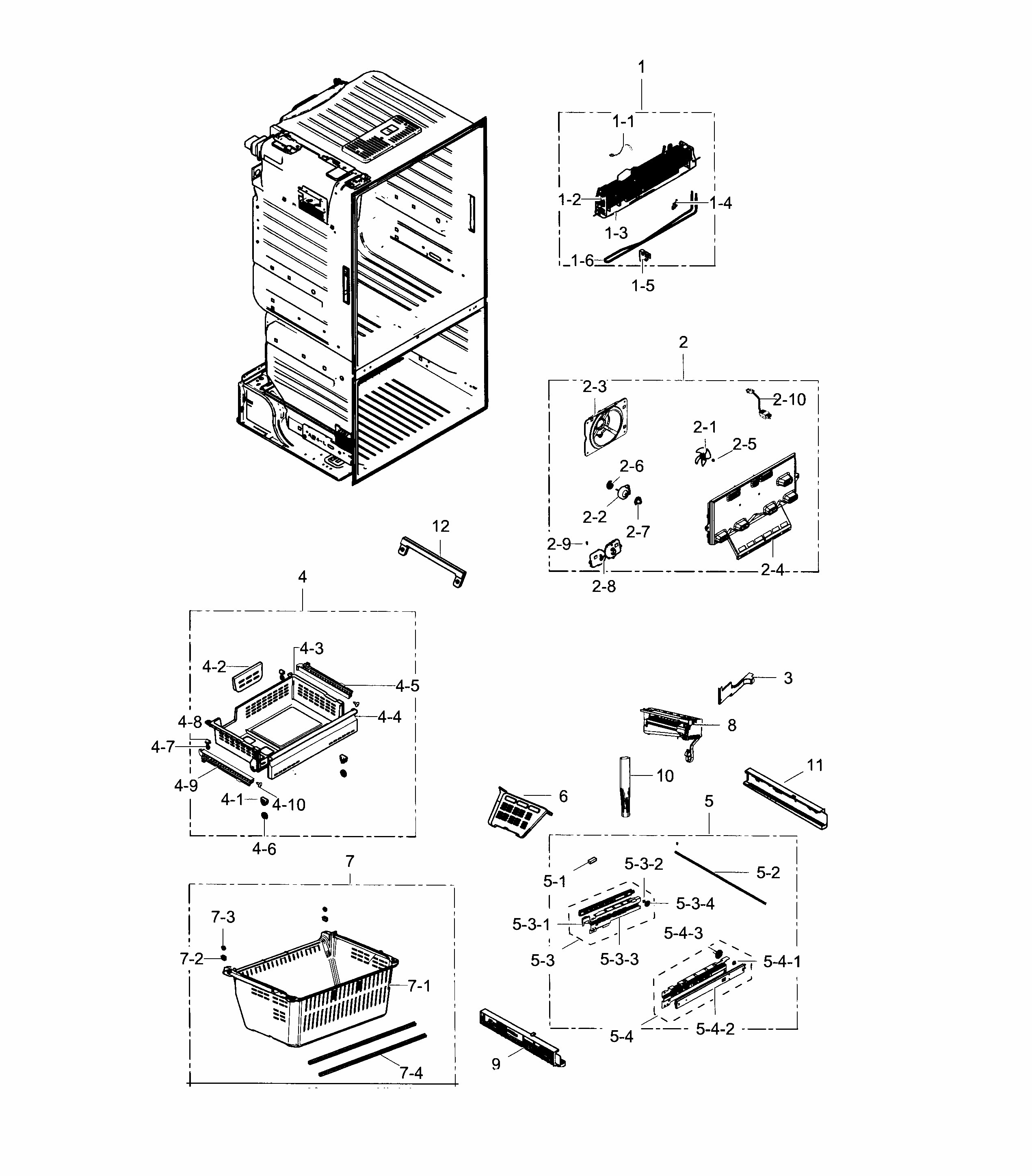 Freezer Diagram and Parts List for RF28HFEDBBC AA-0002 Samsung Refrigerator