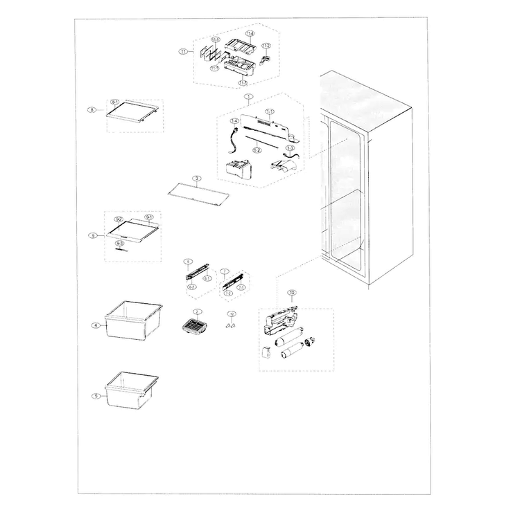 Refrigerator Diagram and Parts List for RS25J500DBC AA-0000 Samsung Refrigerator