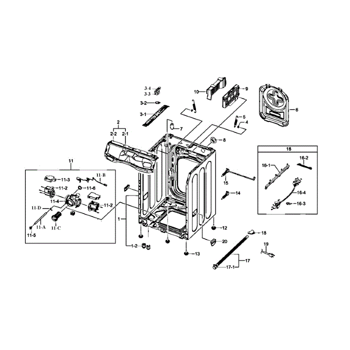 Frame Assembly Diagram and Parts List for WF511ABR XAA-01 Samsung Washer