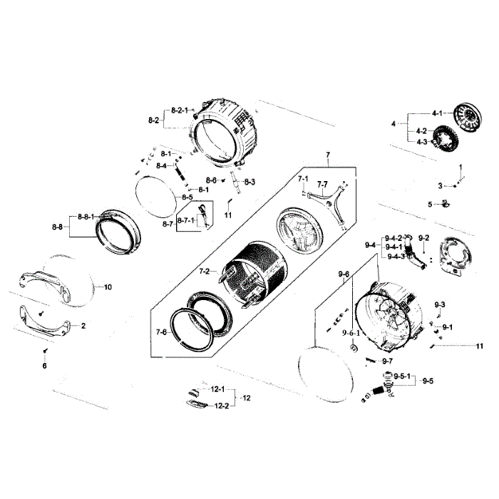 Drum Assembly Diagram and Parts List for WF231ANW XAA-01 Samsung Washer
