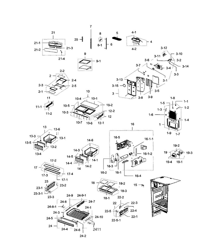 Fridge Diagram and Parts List for RFG293HARS XAA-0002 Samsung Refrigerator