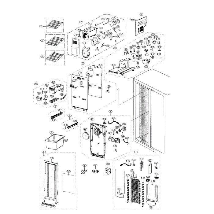 Freezer Diagram and Parts List for RS25J500DSR AA-00 Samsung Refrigerator
