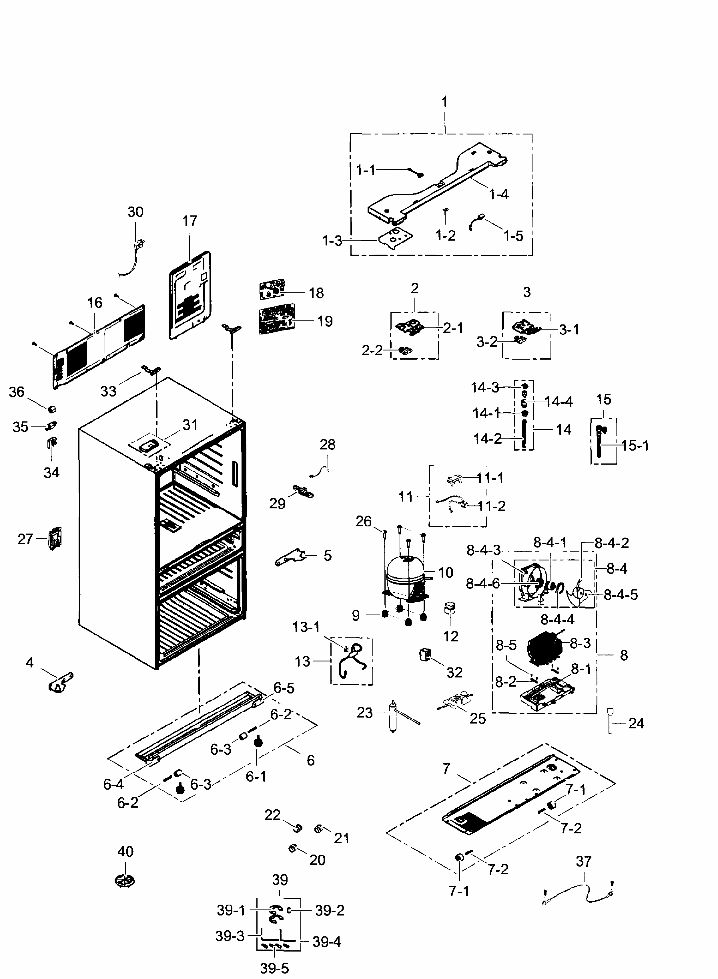 Cabinet Diagram and Parts List for RF31FMEDBBC AA-0003 Samsung Refrigerator
