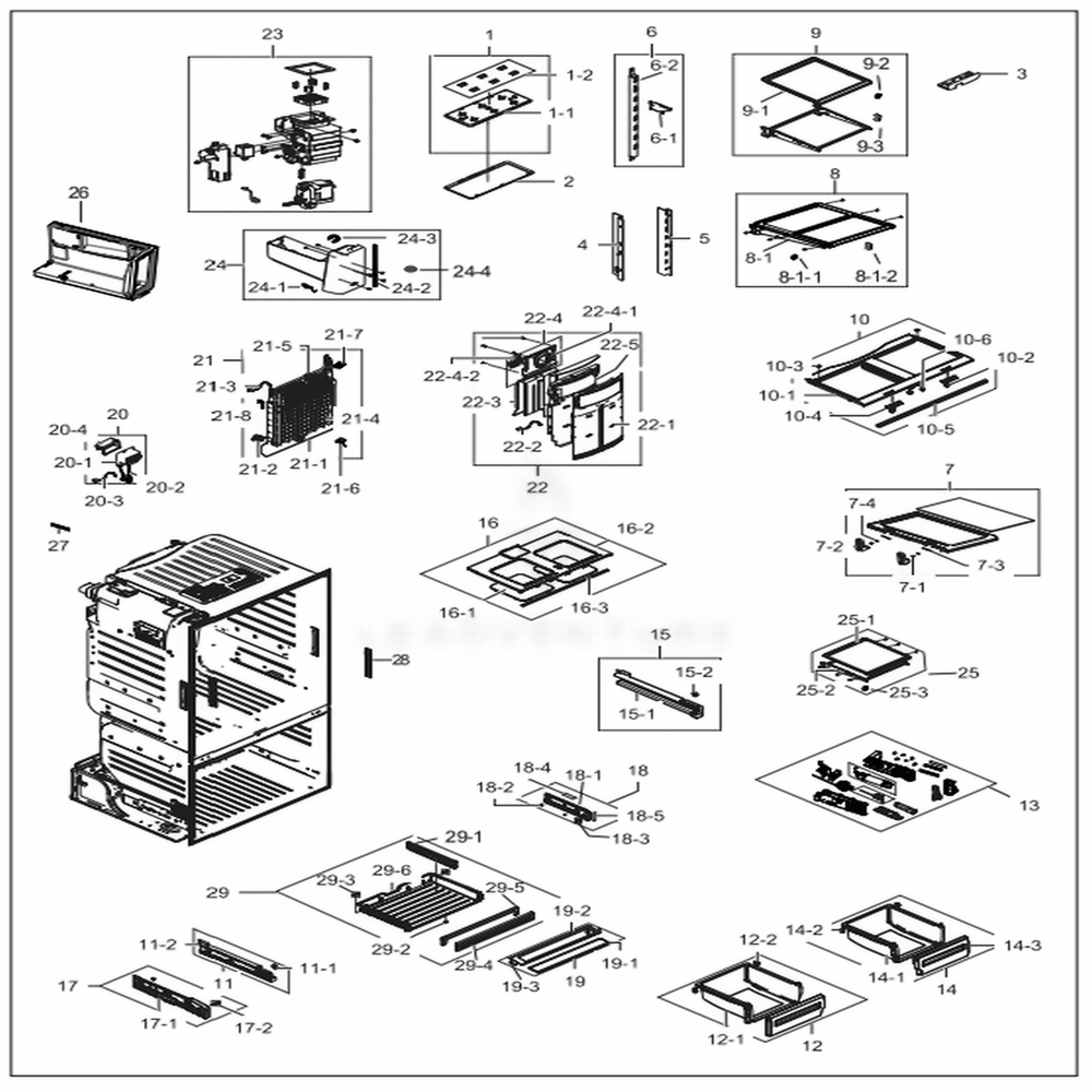 Fridge Diagram and Parts List for RF28HFEDBSG (AA)(0001) Samsung Refrigerator