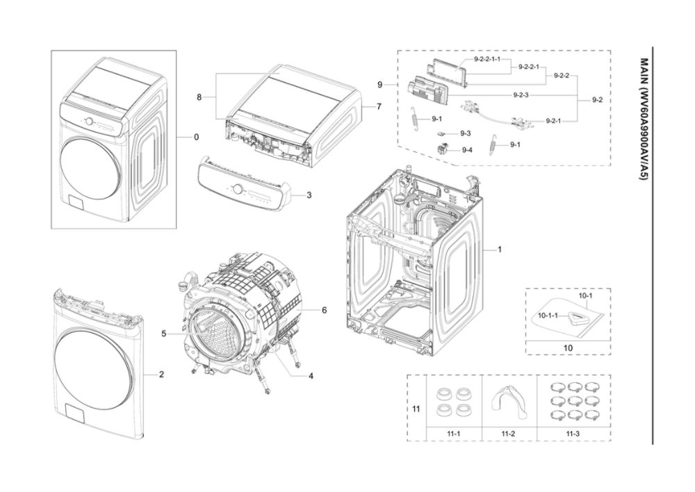 Main Assembly Diagram and Parts List for WV60A9900AV A5-00 Samsung Washer