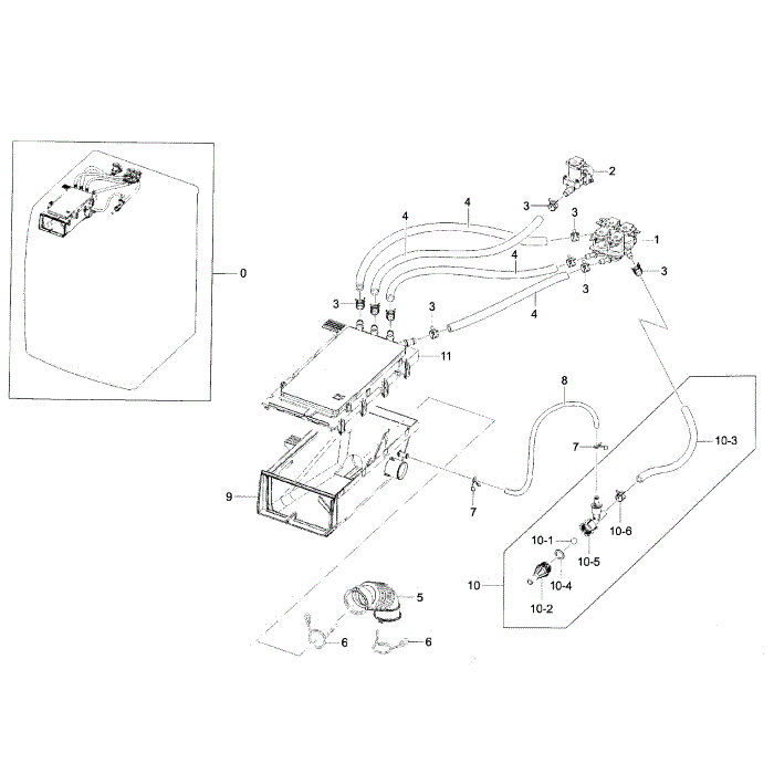 Drawer Housing Diagram and Parts List for WF42H5000AW A2-00 Samsung Washer