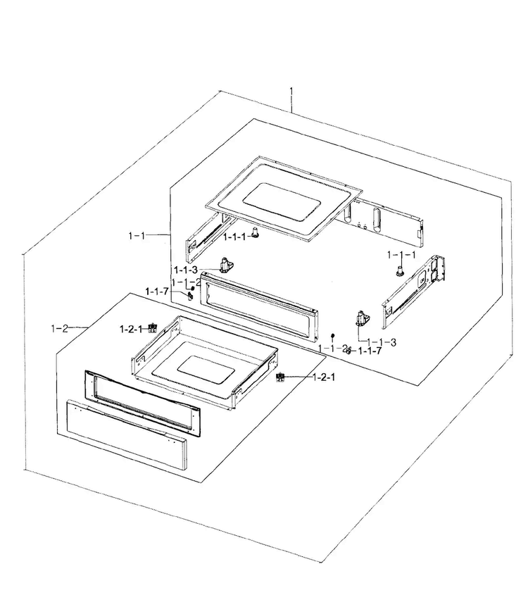 Drawer Assy Diagram and Parts List for NE594R0ABBB AA-0001 Samsung Range