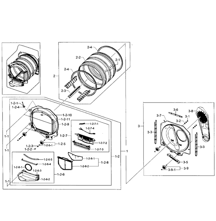 Drum Assy Diagram and Parts List for DV456GWHDWR AA-0001 Samsung Dryer