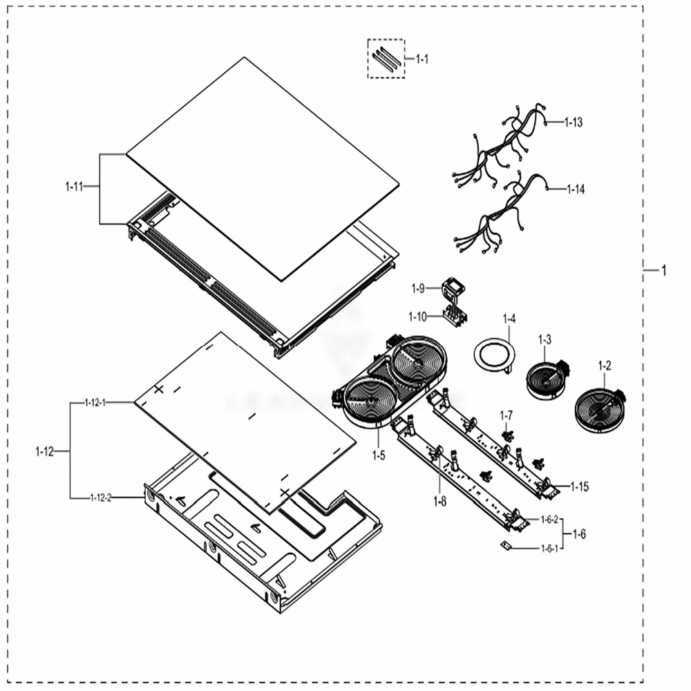 Assembly Cooktop Diagram and Parts List for NE58K9850WG (AA)(0004) Samsung Range